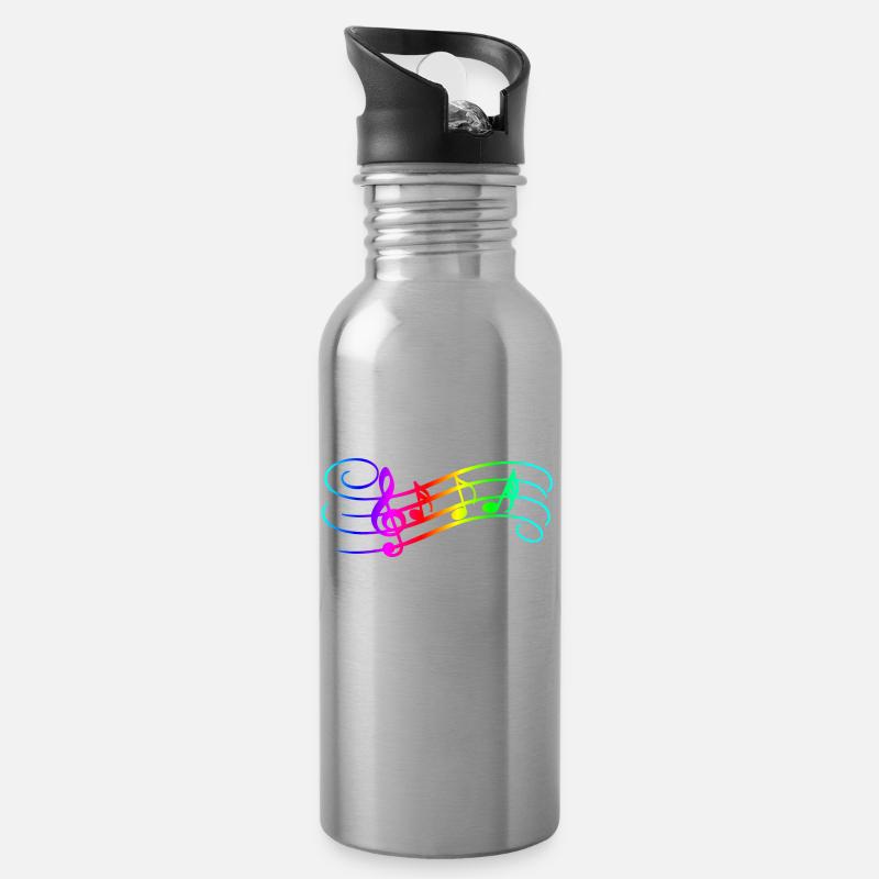 Music Notes - Water bottle with straw - silver