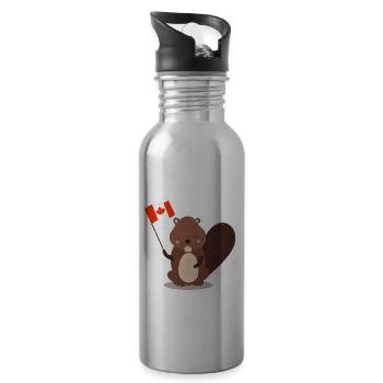 Biber Kanada süß Damm Geschenk Flagge Naturschutz - Trinkflasche mit integriertem Trinkhalm - Lightsilver - Rechts
