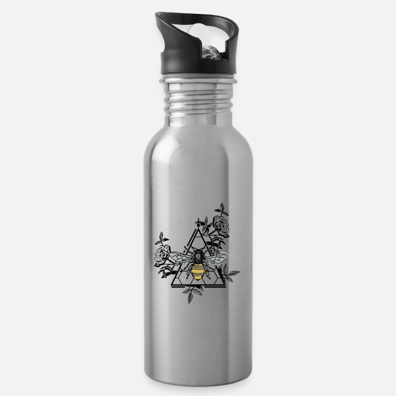 Bee wasp hornet honeycomb swag gift idea - Water bottle with straw - silver