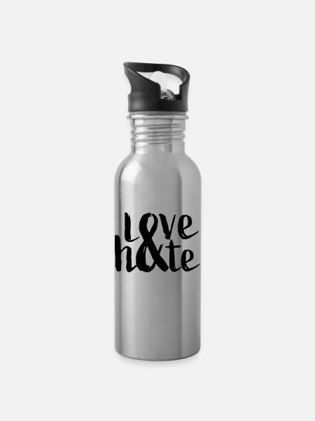 Love and hate typography - Water bottle with straw - silver