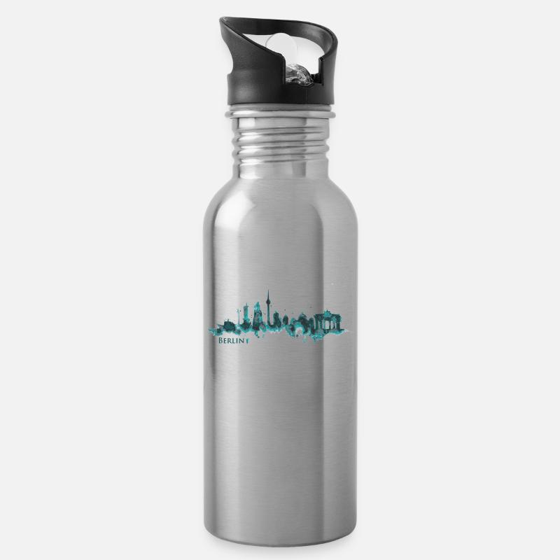 Berlin Skyline - Trinkflasche mit integriertem Trinkhalm - Lightsilver