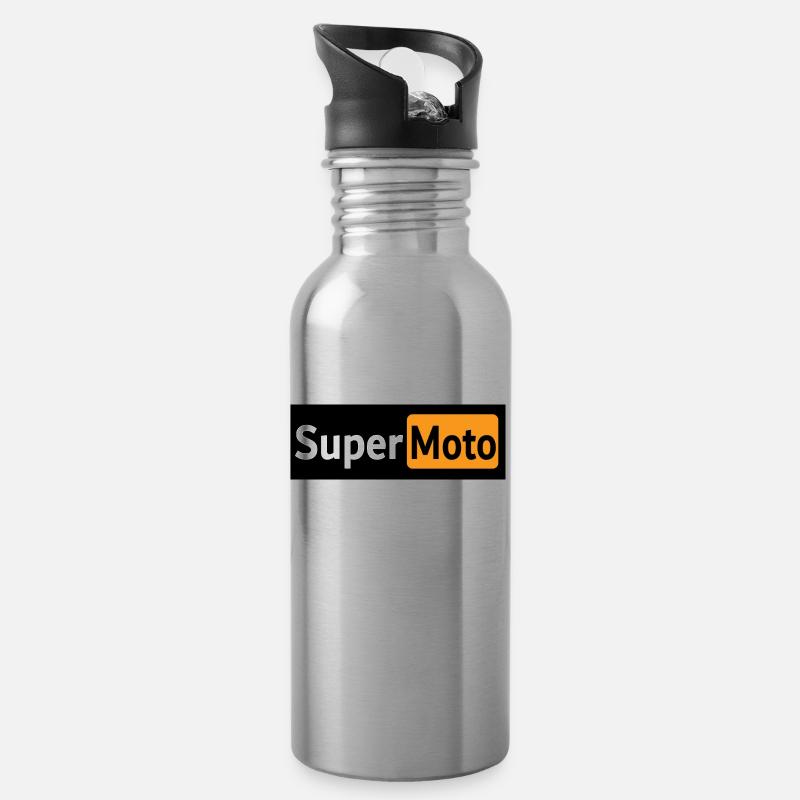 Super Moto Logo - Trinkflasche mit integriertem Trinkhalm - Lightsilver
