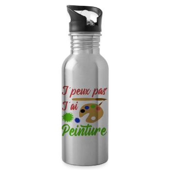 Peinture shirt je peux pas j´ai peinture artiste - Gourde avec paille intégrée - argent clair - Droite