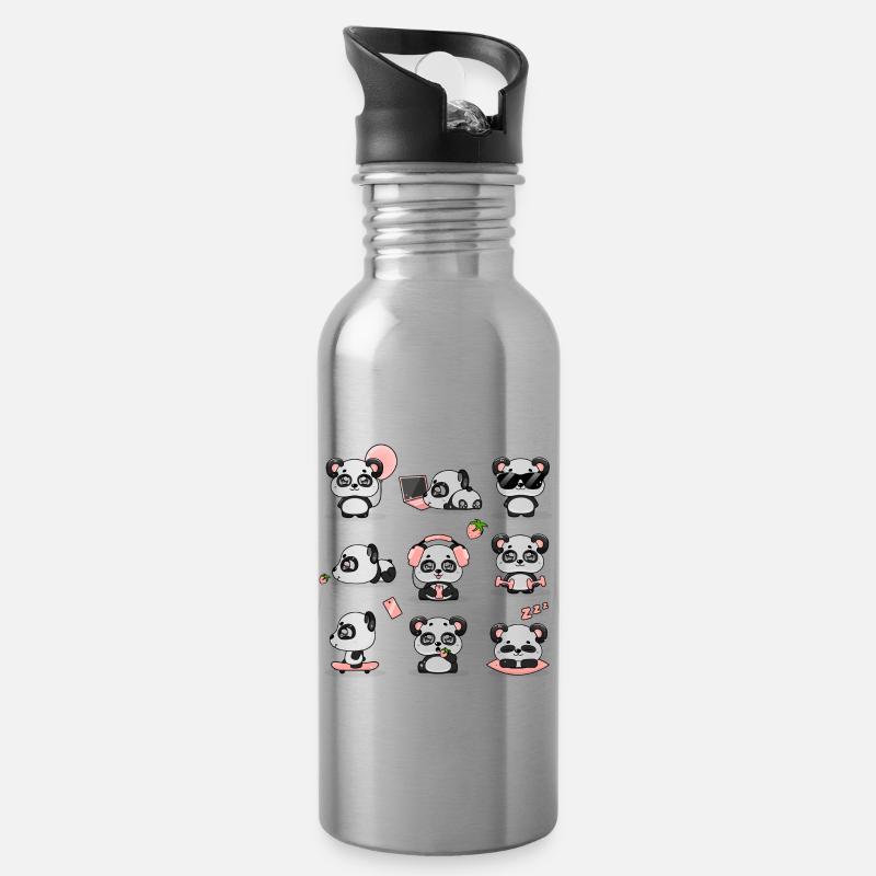Panda - Trinkflasche mit integriertem Trinkhalm - Lightsilver