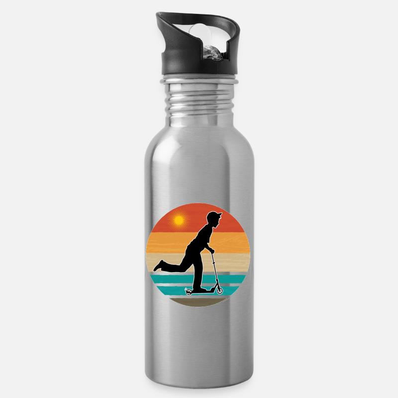 Scooter Roller Vintage - Trinkflasche mit integriertem Trinkhalm - Lightsilver