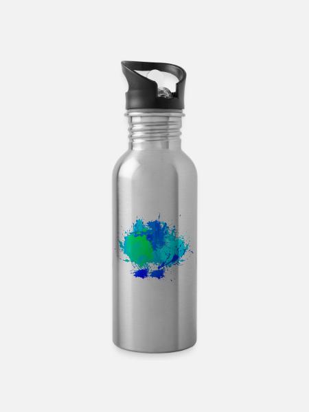 Blauer Farbfleck Hintergrund Deko - Trinkflasche mit integriertem Trinkhalm - Lightsilver