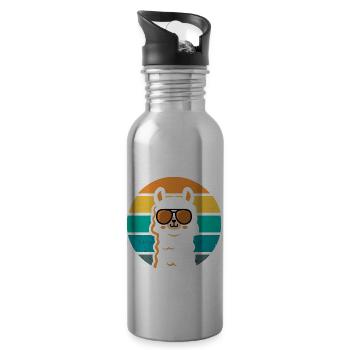 Lama Alpagas retro Vintage - Gourde avec paille intégrée - argent clair - Droite