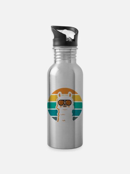 Lama Alpagas retro Vintage - Gourde avec paille intégrée - argent clair