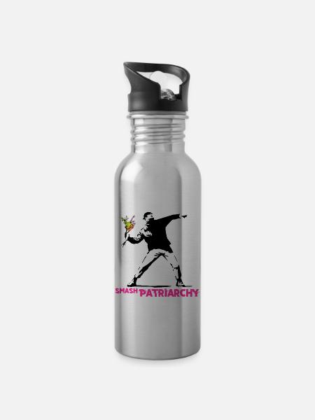 Street Art Graffiti - Smash Patriarchy - Trinkflasche mit integriertem Trinkhalm - Lightsilver