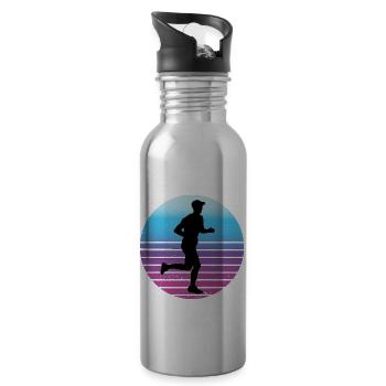Endurance Runner Outfit Vintage Marathon Motif - Water bottle with straw - silver - Right