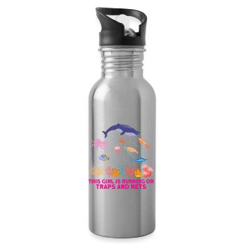Girl Net Boat Marine Biologist Biology Ocean - Water bottle with straw - silver - Right