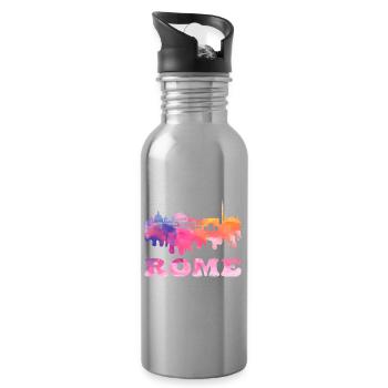 Rome Rome Italie City Skyline Splash Coloré - Gourde avec paille intégrée - argent clair - Droite