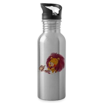 Lio Löwe und Eddy naschen - Trinkflasche mit integriertem Trinkhalm - Lightsilver - Rechts