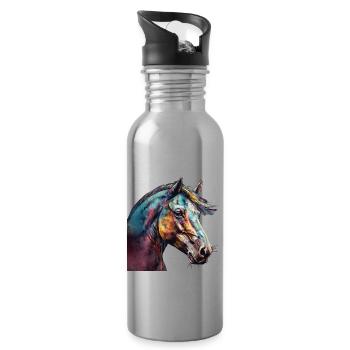 Idée passion chevaux cavalière aquarelle splash - Gourde avec paille intégrée - argent clair - Droite