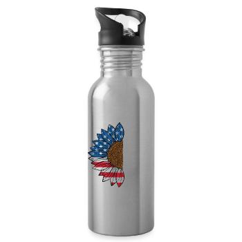 Land of the Free and the Brave Proud American - Water bottle with straw - silver - Right