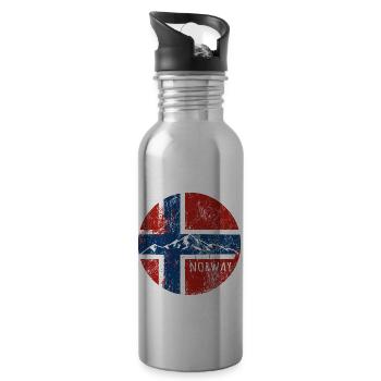 Norway Flag Mountains Homeland Fatherland Gift - Water bottle with straw - silver - Right