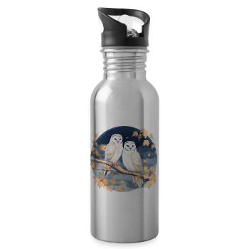 Schleiereule Eulen für einen Eulen Fan - Trinkflasche mit integriertem Trinkhalm - Lightsilver - Rechts