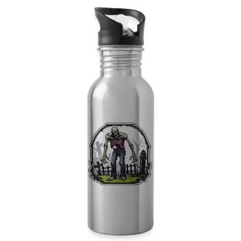 Zombie / Apocalypse /Untot / Horror / Virus / Logo - Trinkflasche mit integriertem Trinkhalm - Lightsilver - Rechts
