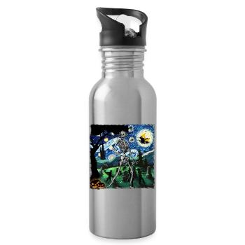 Skeleton Halloween Starry Night Van Gogh - Trinkflasche mit integriertem Trinkhalm - Lightsilver - Rechts