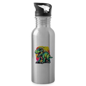 Dinosaure / Animal / Préhistorique / Reptile / Garçons - Gourde avec paille intégrée - argent clair - Droite