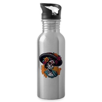 La Catrina / Dia de Muertos / Tattoo /Kultur - Trinkflasche mit integriertem Trinkhalm - Lightsilver - Rechts