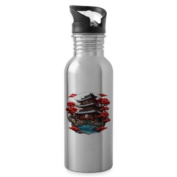 Japanisches Haus / Asiatisches Haus / Zen - Trinkflasche mit integriertem Trinkhalm - Lightsilver - Rechts