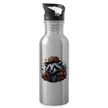 Badger / Rodent / Animal / Stripe / Wild - Water bottle with straw - silver - Right