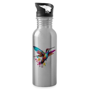 Hummingbird / Bird / Animal / Flying / Wings / Feathers - Water bottle with straw - silver - Right