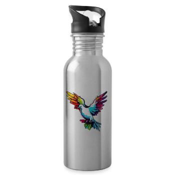 Dove of Peace / Bird / Animal / Flying / Wedding - Water bottle with straw - silver - Right