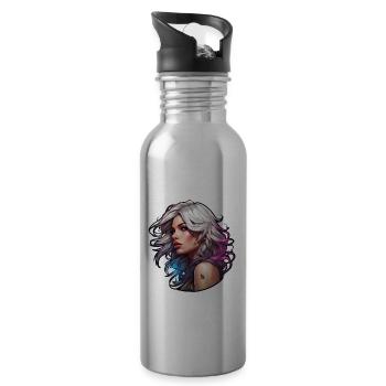 Rocker Girl / Punkrock / Frau / bunte Haare / cool - Trinkflasche mit integriertem Trinkhalm - Lightsilver - Rechts