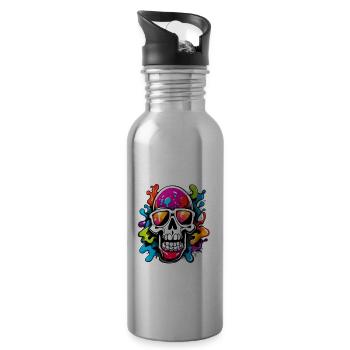 Totenkopf / Skull / Sonnenbrille / cool / Comic - Trinkflasche mit integriertem Trinkhalm - Lightsilver - Rechts