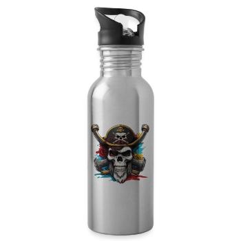 Skull / Pirate / Skull / Skull / Death / Logo - Water bottle with straw - silver - Right