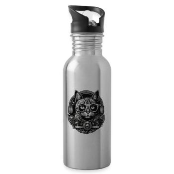 Cool Cat / Funny / Animal / Pet / Crazy - Water bottle with straw - silver - Right