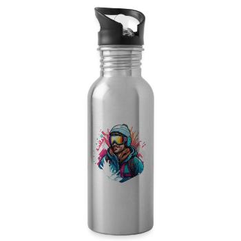 Snowboarder / Winter Sports / Piste / Snow / Alps - Water bottle with straw - silver - Right