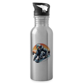 Snowboarder / Winter Sports / Piste / Snow / Alps - Water bottle with straw - silver - Right