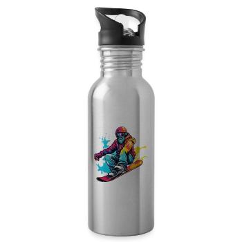 Snowboarder / Winter Sports / Piste / Snow / Alps - Water bottle with straw - silver - Right
