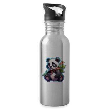 Panda / Animal / Zoo / Bambou / Sauvage / Enfantin - Gourde avec paille intégrée - argent clair - Droite
