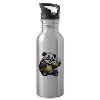 Panda / Animal / Zoo / Bamboo / Wild / Childlike - Water bottle with straw - silver - Right