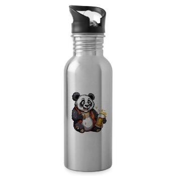 Panda / Animal / Zoo / Bamboo / Wild / Childlike - Water bottle with straw - silver - Right