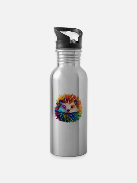 Colorful hedgehog - Water bottle with straw - silver