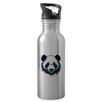 Panda / Animal / Zoo / Bamboo / Wild / Childlike - Water bottle with straw - silver - Right