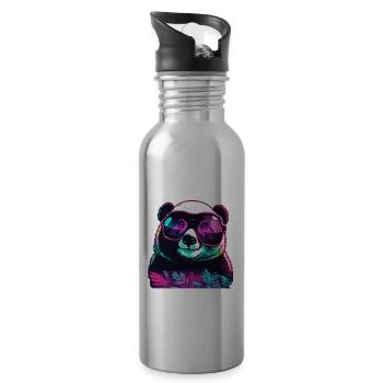Panda / Tier / Zoo / Bambus / Wild / Kindlich - Trinkflasche mit integriertem Trinkhalm - Lightsilver - Rechts