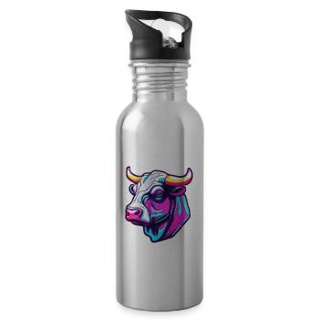 Stier / Bulle / Tier / Hörner / Stierkampf - Trinkflasche mit integriertem Trinkhalm - Lightsilver - Rechts