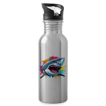 Requin / Faune / Sous-marin / Mer / Océan - Gourde avec paille intégrée - argent clair - Droite