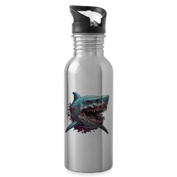Requin / Faune / Sous-marin / Mer / Océan - Gourde avec paille intégrée - argent clair - Droite