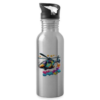 Helicopter / Helicopter / Flying / Aviation - Water bottle with straw - silver - Right