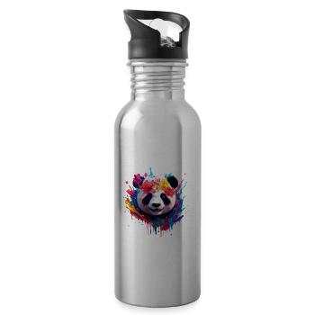 Panda / Animal / Zoo / Bamboo / Wild / Childlike - Water bottle with straw - silver - Right