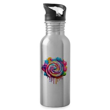 Lutscher / Lolli Pop / Süßigkeit / schlecken / süß - Trinkflasche mit integriertem Trinkhalm - Lightsilver - Rechts