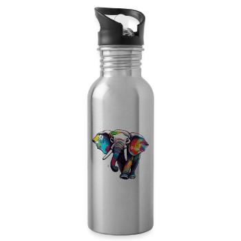 Elefant / Tier / Safari / Zoo / Afrika / Comic - Trinkflasche mit integriertem Trinkhalm - Lightsilver - Rechts