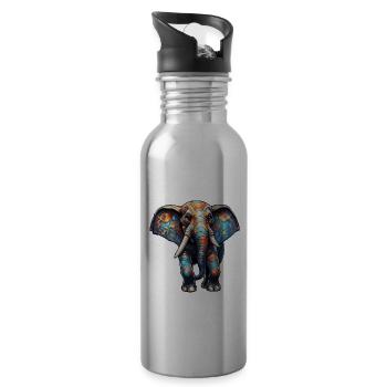 Elephant / Animal / Safari / Zoo / Africa / Comic - Water bottle with straw - silver - Right